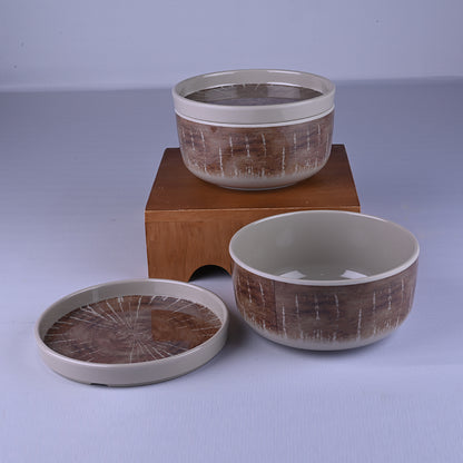 2 pc Serving Bowl with Lid Set Dome 16 cm - Wedge (Brown Base)