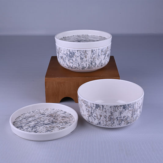 2 pc Serving Bowl with Lid Set Dome 16 cm - Rocker (Cream Base)