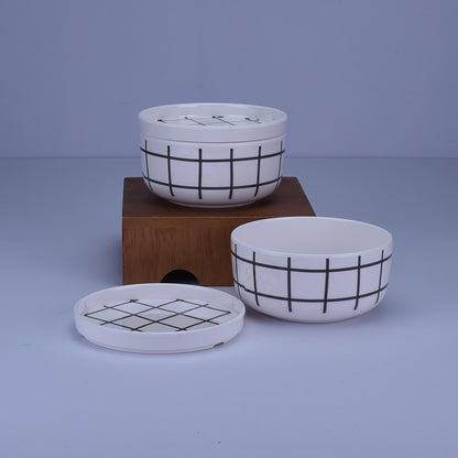 4 pc Serving Bowl with Lid Set Dome 16 cm - Grid