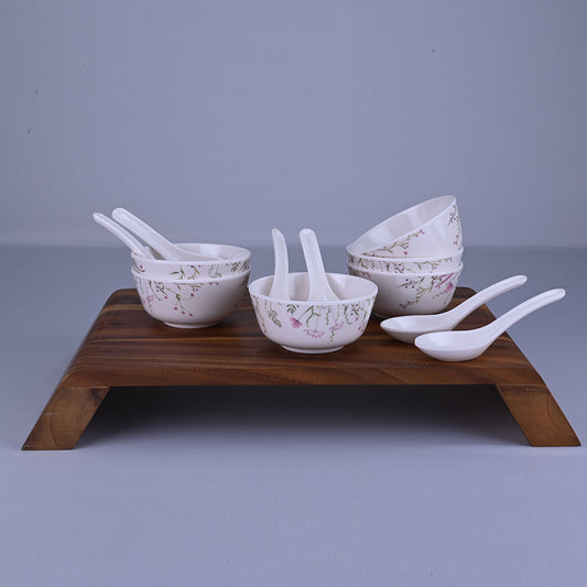 12 pc Soup Bowl with Spoon Set Rnd - Wild Flower