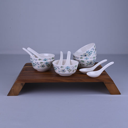 12 pc Soup Bowl with Spoon Set Rnd - Forget Me Not