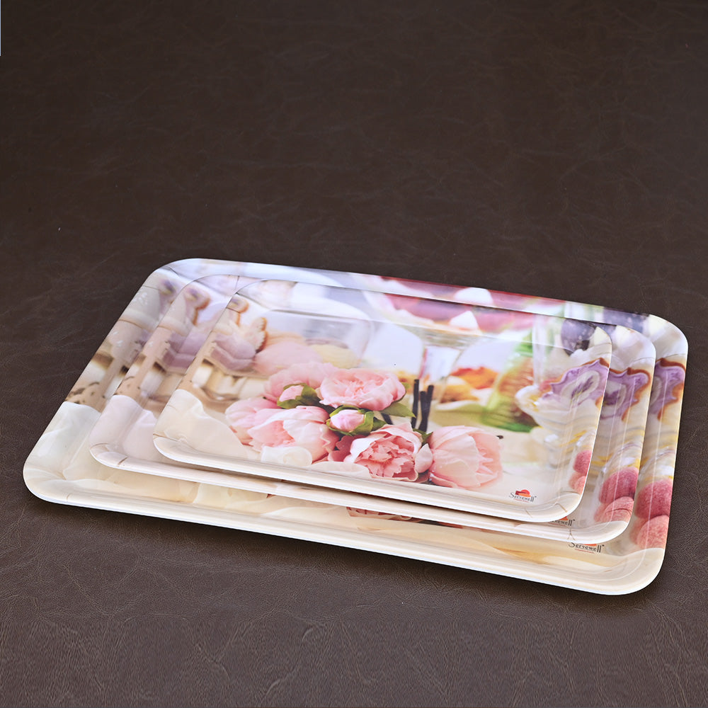 3pc Trays Set Peach Blossom Servewell Dinnerware